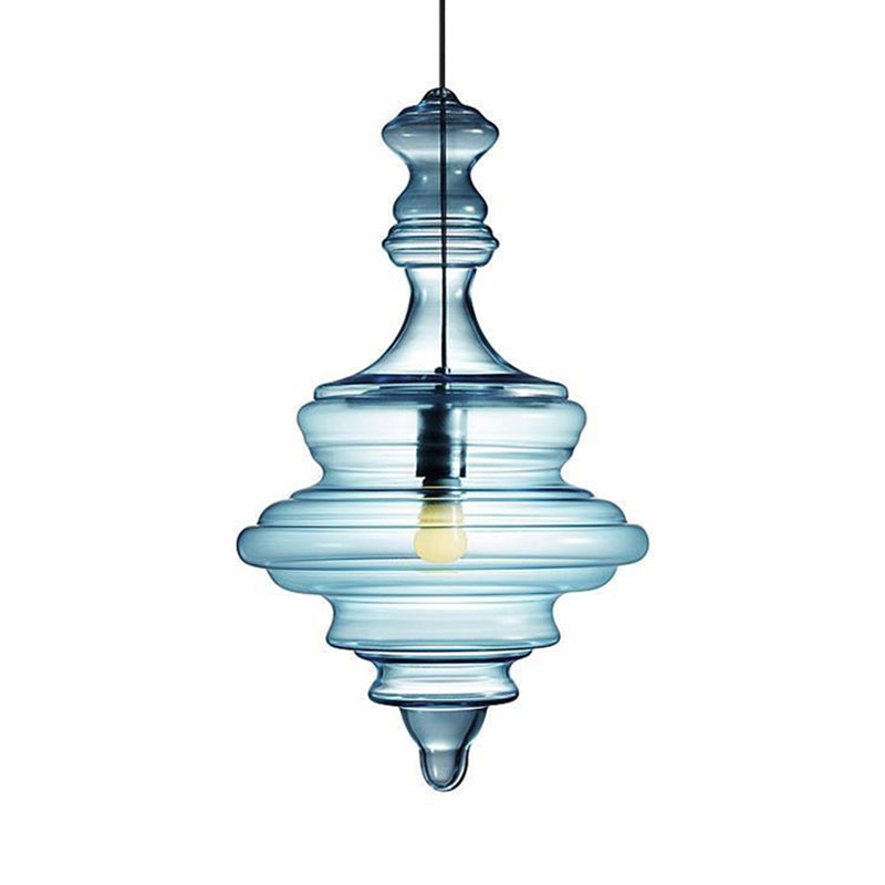 Contemporary Spool/Bell Pendant Light Clear/Blue Ruffle Glass 1 Light Bedroom Hanging Ceiling Light Clearhalo 'Ceiling Lights' 'Glass shade' 'Glass' 'Modern Pendants' 'Modern' 'Pendant Lights' 'Pendants' Lighting' 175166