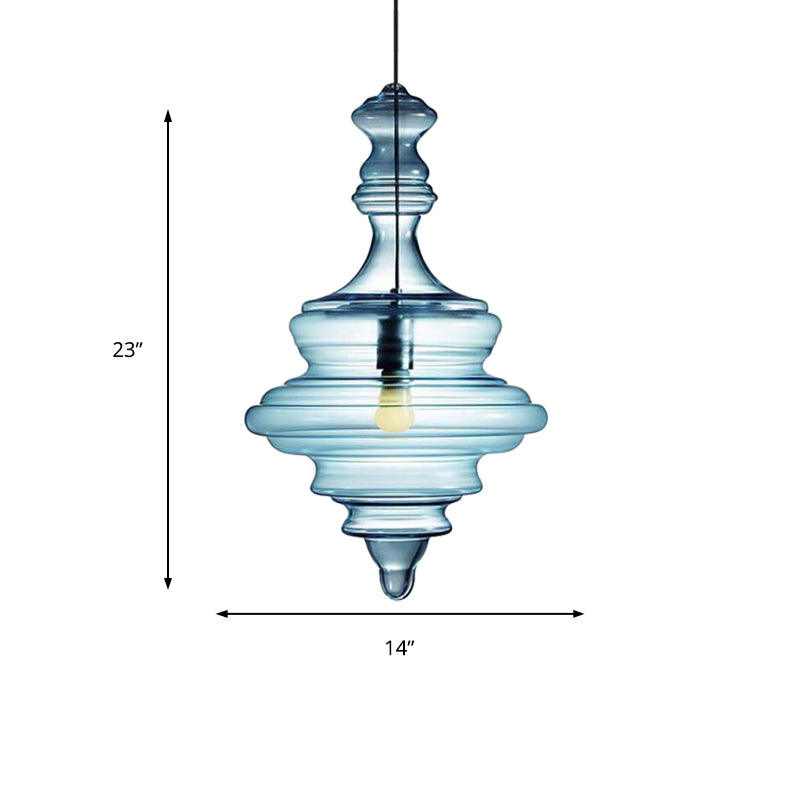 Contemporary Spool/Bell Pendant Light Clear/Blue Ruffle Glass 1 Light Bedroom Hanging Ceiling Light Clearhalo 'Ceiling Lights' 'Glass shade' 'Glass' 'Modern Pendants' 'Modern' 'Pendant Lights' 'Pendants' Lighting' 175167