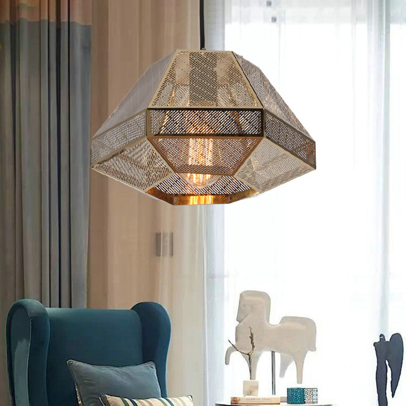 8"/9"/10" Wide Metal Diamond Pendant Ceiling Light Post-Modern 1 Light Gold Hanging Ceiling Light with Linear/Stout Shade Clearhalo 'Ceiling Lights' 'Modern Pendants' 'Modern' 'Pendant Lights' 'Pendants' Lighting' 175171