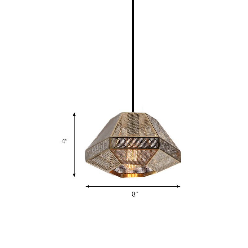 8"/9"/10" Wide Metal Diamond Pendant Ceiling Light Post-Modern 1 Light Gold Hanging Ceiling Light with Linear/Stout Shade Clearhalo 'Ceiling Lights' 'Modern Pendants' 'Modern' 'Pendant Lights' 'Pendants' Lighting' 175173