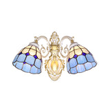 Mediterranean Dome Wall Mount Light Blue Glass Shade 2 Heads Wall Sconce Lighting for Restaurant Clearhalo 'Industrial' 'Middle century wall lights' 'Tiffany wall lights' 'Tiffany' 'Wall Lamps & Sconces' 'Wall Lights' Lighting' 175184