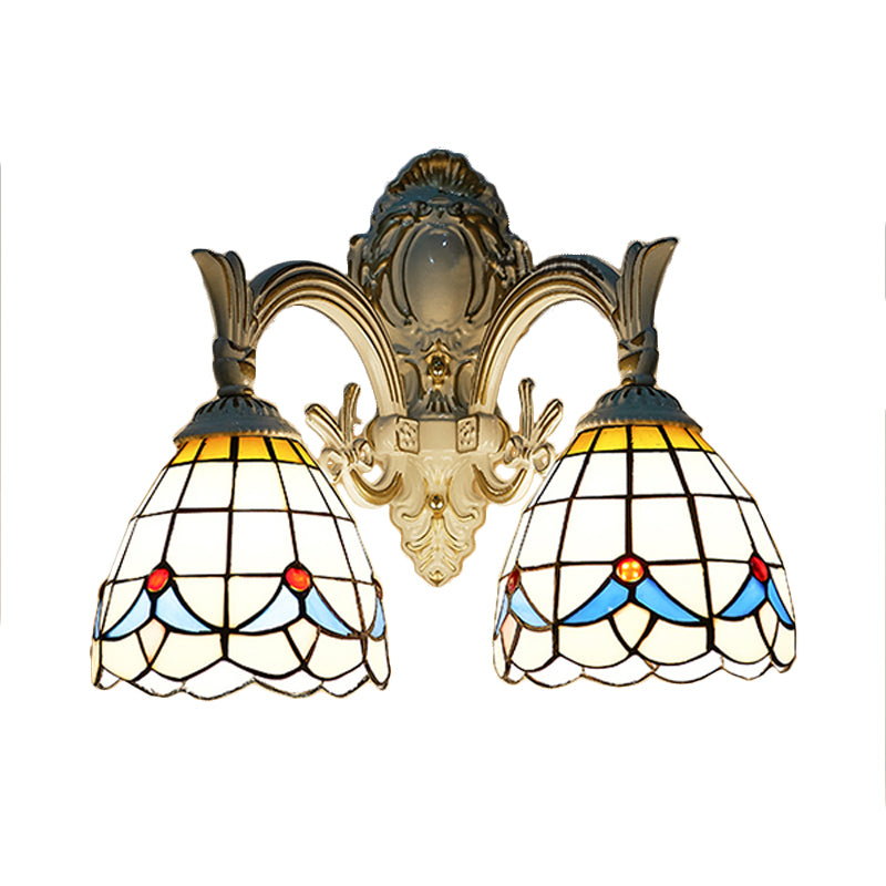 Magnolia Sconce Lighting Country Style Stained Glass 2 Lights Wall Mount Light in White for Kitchen Clearhalo 'Industrial' 'Middle century wall lights' 'Tiffany wall lights' 'Tiffany' 'Wall Lamps & Sconces' 'Wall Lights' Lighting' 175188