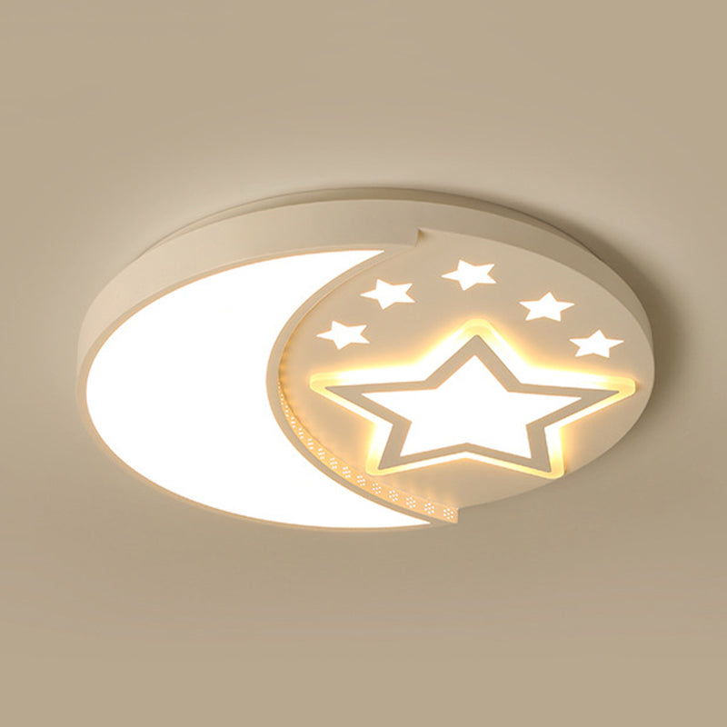 Study Room Starry Flush Mount Light with Crescent Metal Contemporary White Ceiling Lamp White Third Gear Clearhalo 'Ceiling Lights' 'Close To Ceiling Lights' 'Close to ceiling' 'Flush mount' Lighting' 175240