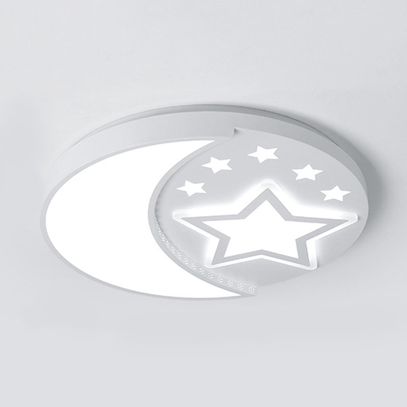 Study Room Starry Flush Mount Light with Crescent Metal Contemporary White Ceiling Lamp White White Clearhalo 'Ceiling Lights' 'Close To Ceiling Lights' 'Close to ceiling' 'Flush mount' Lighting' 175243