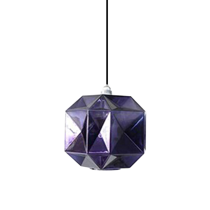 Diamond Pendant Lighting Post-Modern Glass 1 Light Blue/Gold/Amber Hanging Ceiling Light Clearhalo 'Ceiling Lights' 'Glass shade' 'Glass' 'Modern Pendants' 'Modern' 'Pendant Lights' 'Pendants' Lighting' 175257