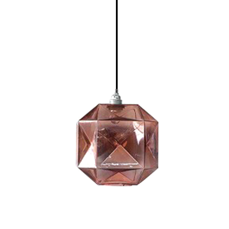 Diamond Pendant Lighting Post-Modern Glass 1 Light Blue/Gold/Amber Hanging Ceiling Light Clearhalo 'Ceiling Lights' 'Glass shade' 'Glass' 'Modern Pendants' 'Modern' 'Pendant Lights' 'Pendants' Lighting' 175261