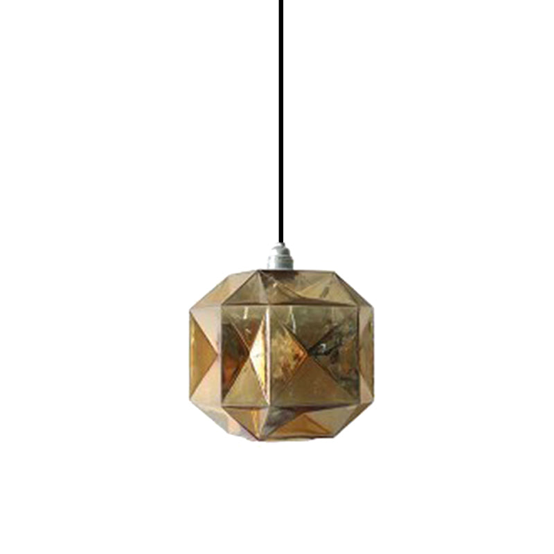 Diamond Pendant Lighting Post-Modern Glass 1 Light Blue/Gold/Amber Hanging Ceiling Light Clearhalo 'Ceiling Lights' 'Glass shade' 'Glass' 'Modern Pendants' 'Modern' 'Pendant Lights' 'Pendants' Lighting' 175263