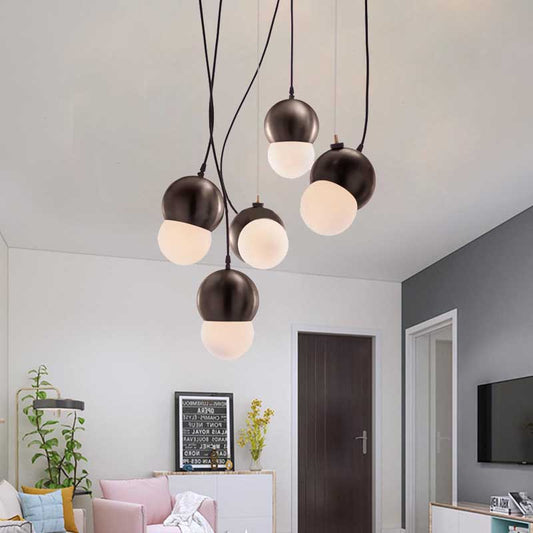 Mini Domed Pendant Lamp Modern Stylish Metal 1 Light Black Hanging Lamp with Opal Glass Shade for Indoor Clearhalo 'Ceiling Lights' 'Glass shade' 'Glass' 'Modern Pendants' 'Modern' 'Pendant Lights' 'Pendants' Lighting' 175265