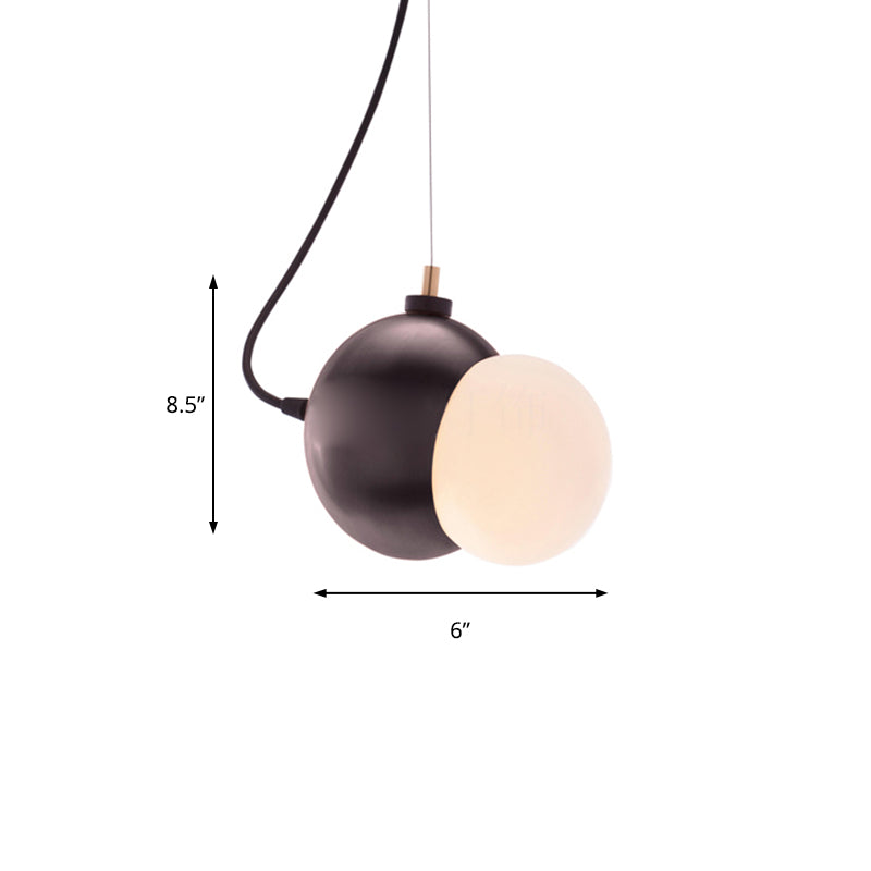 Mini Domed Pendant Lamp Modern Stylish Metal 1 Light Black Hanging Lamp with Opal Glass Shade for Indoor Clearhalo 'Ceiling Lights' 'Glass shade' 'Glass' 'Modern Pendants' 'Modern' 'Pendant Lights' 'Pendants' Lighting' 175267