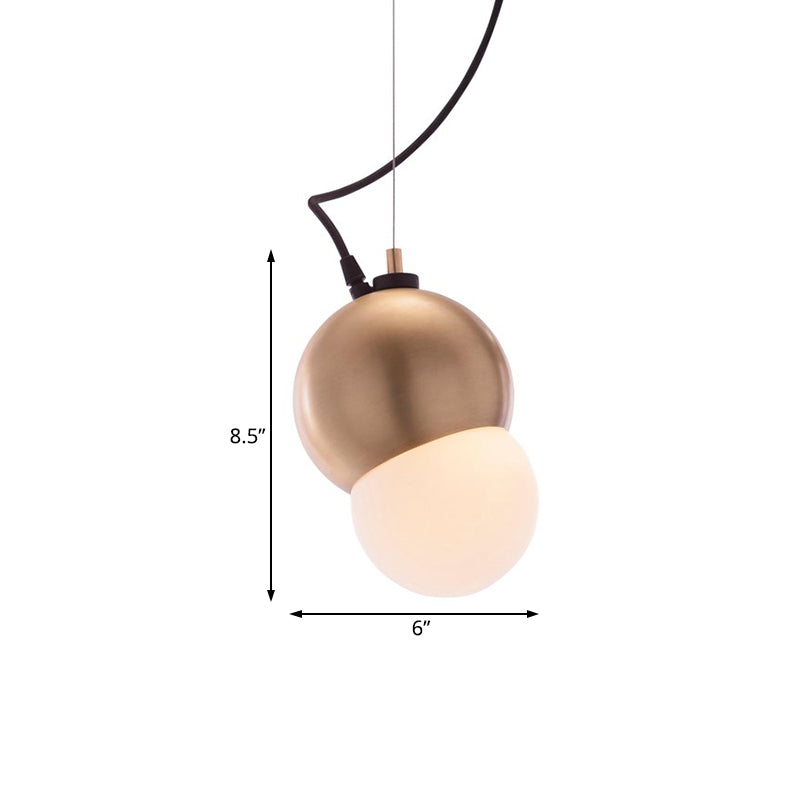 Metal Domed Hanging Lighting Modernist Style 1 Bulb Golden Pendant Light Fixture with White Glass Shade Clearhalo 'Ceiling Lights' 'Glass shade' 'Glass' 'Modern Pendants' 'Modern' 'Pendant Lights' 'Pendants' Lighting' 175292