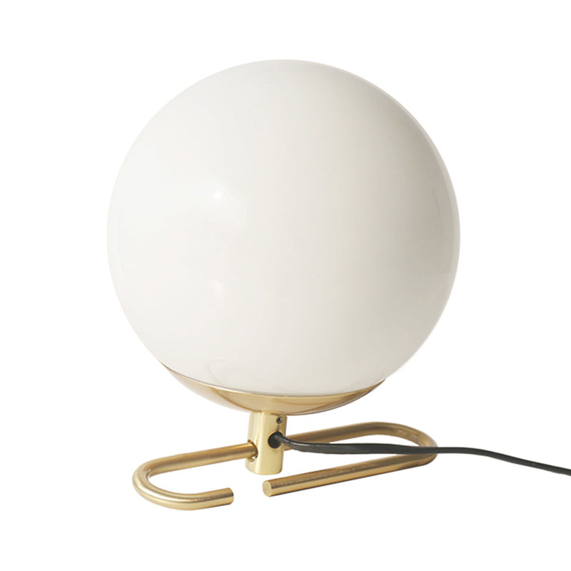 Milky Glass Orbit Table Lighting Contemporary 1 Head White Wall Lamp with Metal Base for Bedside Clearhalo 'Lamps' 'Table Lamps' Lighting' 175303