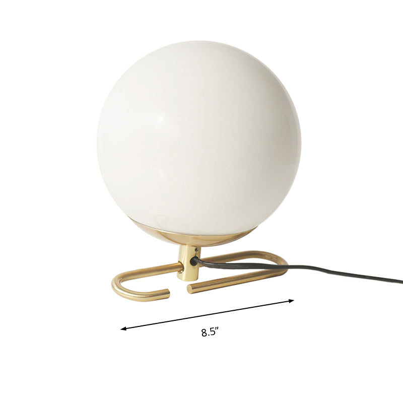 Milky Glass Orbit Table Lighting Contemporary 1 Head White Wall Lamp with Metal Base for Bedside Clearhalo 'Lamps' 'Table Lamps' Lighting' 175304