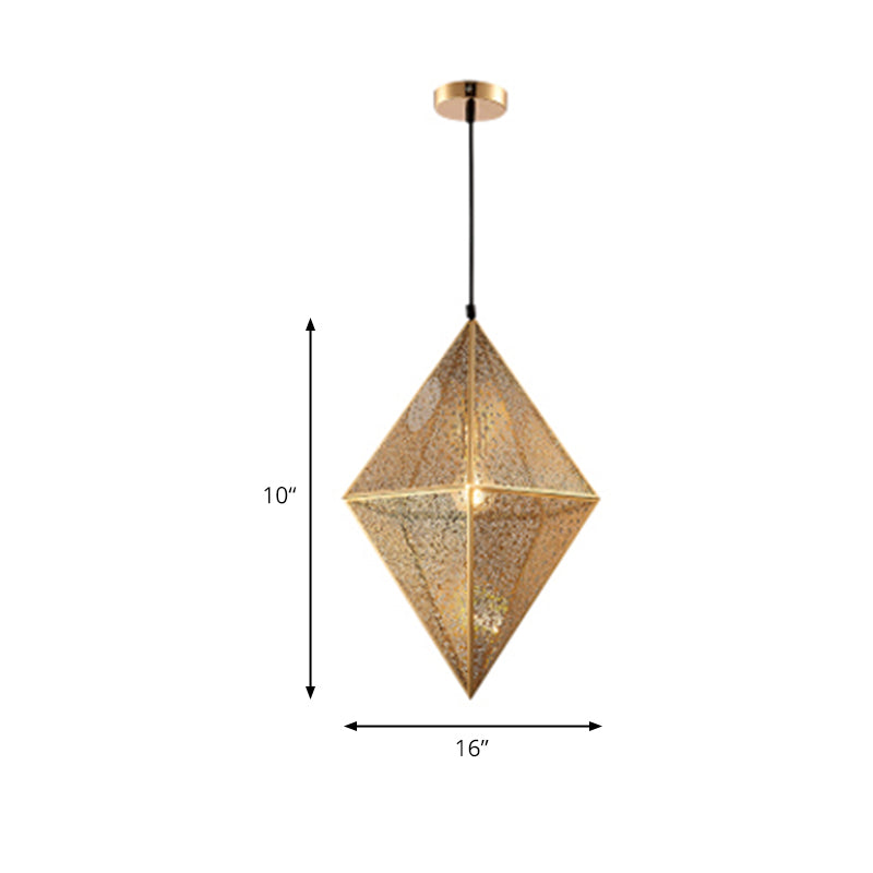 10"/14"W Diamond Ceiling Lighting Post-Modern Metal 1 Light Gold/Rose Gold Hanging Ceiling Light with Wire Mesh Cage Clearhalo 'Ceiling Lights' 'Modern Pendants' 'Modern' 'Pendant Lights' 'Pendants' Lighting' 175327