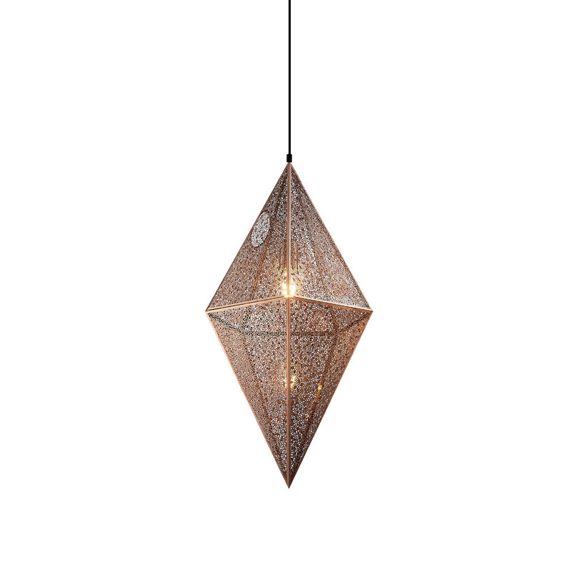 10"/14"W Diamond Ceiling Lighting Post-Modern Metal 1 Light Gold/Rose Gold Hanging Ceiling Light with Wire Mesh Cage Clearhalo 'Ceiling Lights' 'Modern Pendants' 'Modern' 'Pendant Lights' 'Pendants' Lighting' 175329