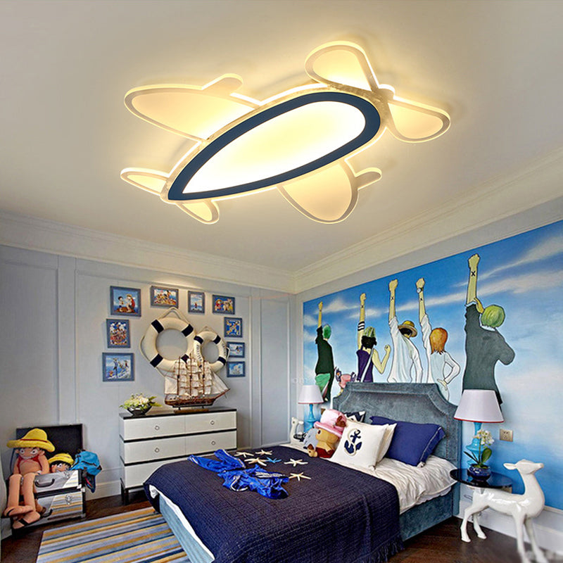 Propeller Airplane Flush Mount Light Cartoon Acrylic Ceiling Lamp in Blue for Boys Bedroom Blue Warm Clearhalo 'Ceiling Lights' 'Close To Ceiling Lights' 'Close to ceiling' 'Flush mount' Lighting' 175418