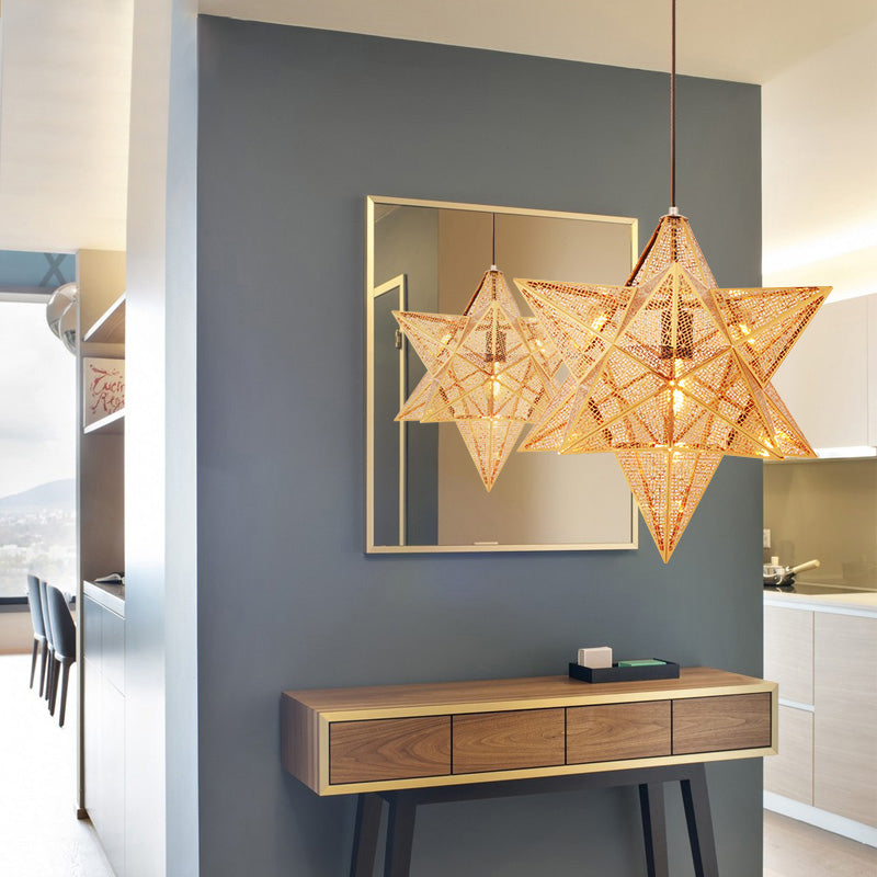 14"/18" Wide Etched Star Pendant Lighting Post-Modern Metal 1 Light Gold Hanging Ceiling Light Gold Clearhalo 'Ceiling Lights' 'Modern Pendants' 'Modern' 'Pendant Lights' 'Pendants' Lighting' 175421