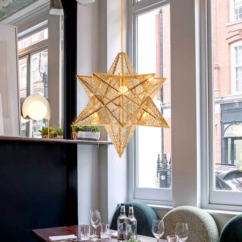 14"/18" Wide Etched Star Pendant Lighting Post-Modern Metal 1 Light Gold Hanging Ceiling Light Clearhalo 'Ceiling Lights' 'Modern Pendants' 'Modern' 'Pendant Lights' 'Pendants' Lighting' 175422