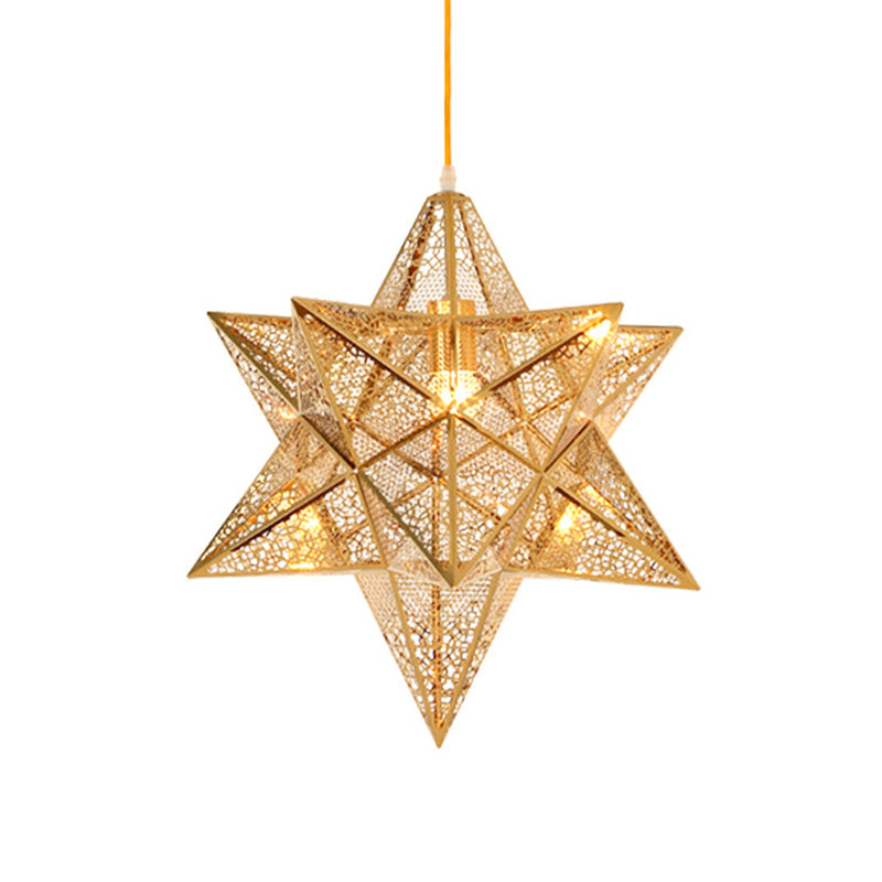 14"/18" Wide Etched Star Pendant Lighting Post-Modern Metal 1 Light Gold Hanging Ceiling Light Clearhalo 'Ceiling Lights' 'Modern Pendants' 'Modern' 'Pendant Lights' 'Pendants' Lighting' 175424