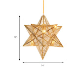 14"/18" Wide Etched Star Pendant Lighting Post-Modern Metal 1 Light Gold Hanging Ceiling Light Clearhalo 'Ceiling Lights' 'Modern Pendants' 'Modern' 'Pendant Lights' 'Pendants' Lighting' 175425