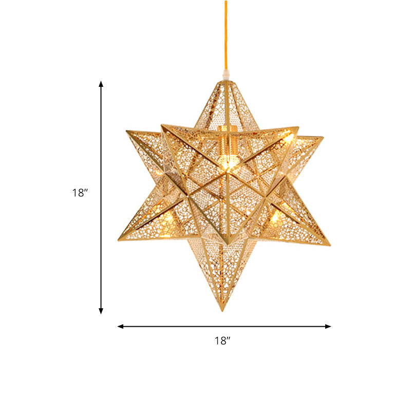 14"/18" Wide Etched Star Pendant Lighting Post-Modern Metal 1 Light Gold Hanging Ceiling Light Clearhalo 'Ceiling Lights' 'Modern Pendants' 'Modern' 'Pendant Lights' 'Pendants' Lighting' 175426