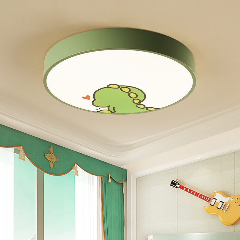 Kid Bedroom Round Flush Mount Light with Dinosaur Acrylic Cartoon Green Ceiling Light Green Clearhalo 'Ceiling Lights' 'Close To Ceiling Lights' 'Close to ceiling' 'Flush mount' Lighting' 175451