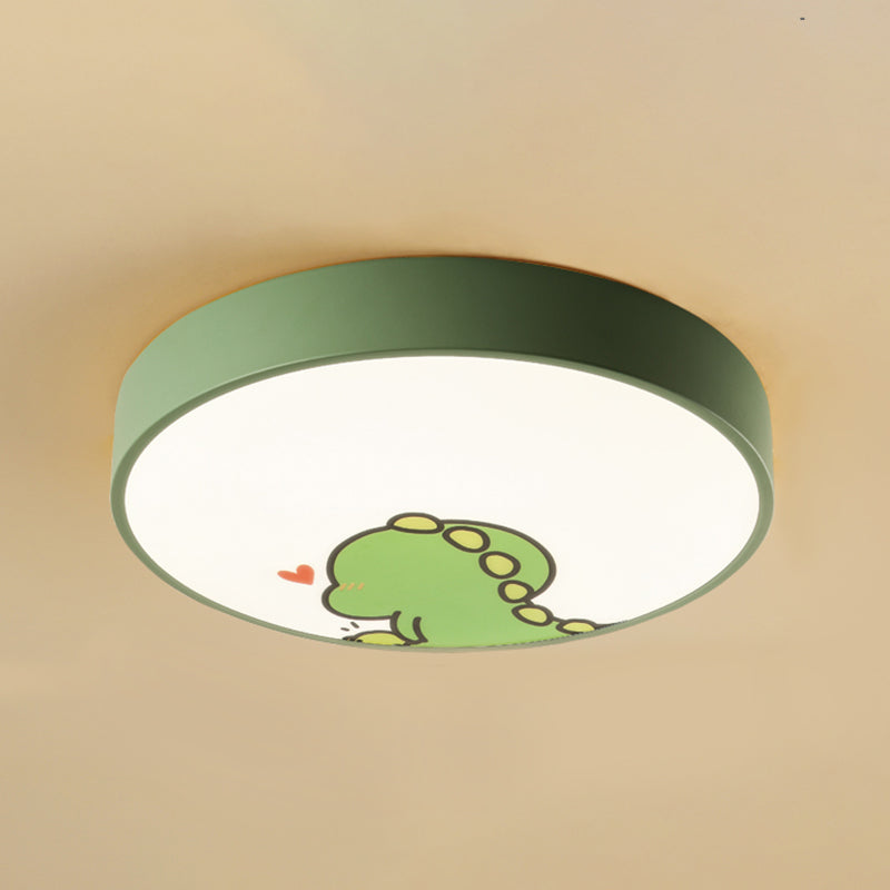 Kid Bedroom Round Flush Mount Light with Dinosaur Acrylic Cartoon Green Ceiling Light Clearhalo 'Ceiling Lights' 'Close To Ceiling Lights' 'Close to ceiling' 'Flush mount' Lighting' 175452