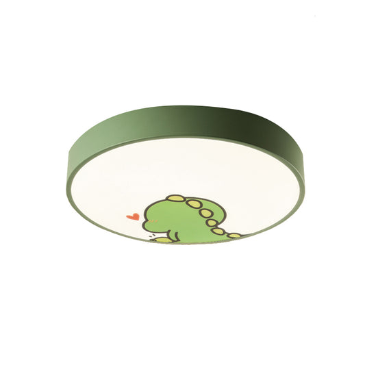 Kid Bedroom Round Flush Mount Light with Dinosaur Acrylic Cartoon Green Ceiling Light Clearhalo 'Ceiling Lights' 'Close To Ceiling Lights' 'Close to ceiling' 'Flush mount' Lighting' 175454