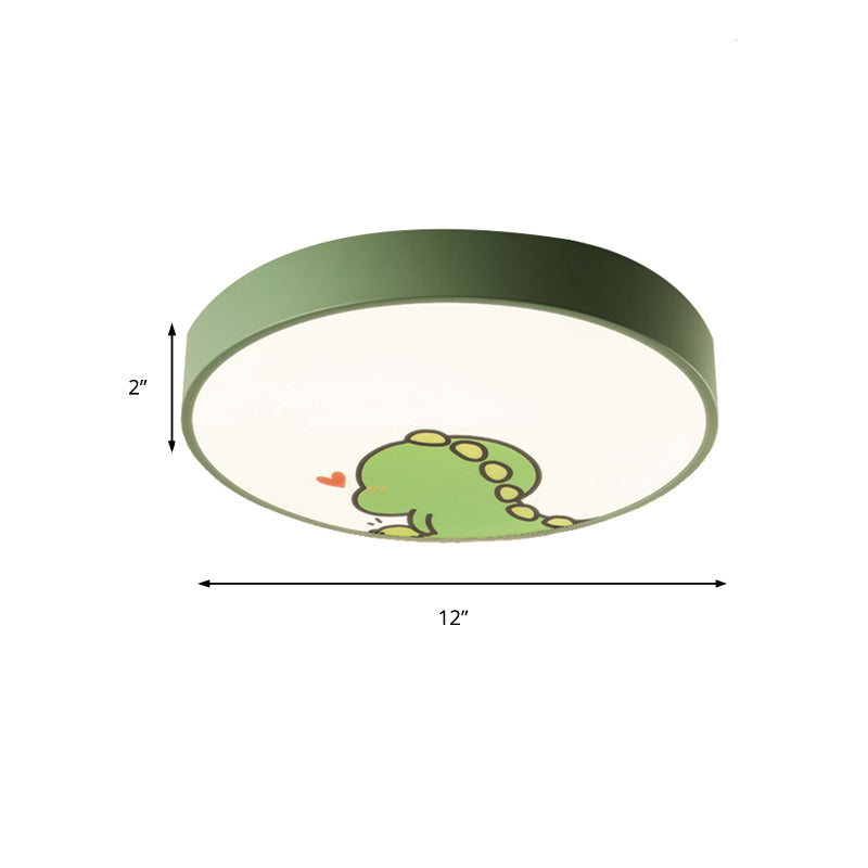 Kid Bedroom Round Flush Mount Light with Dinosaur Acrylic Cartoon Green Ceiling Light Clearhalo 'Ceiling Lights' 'Close To Ceiling Lights' 'Close to ceiling' 'Flush mount' Lighting' 175456