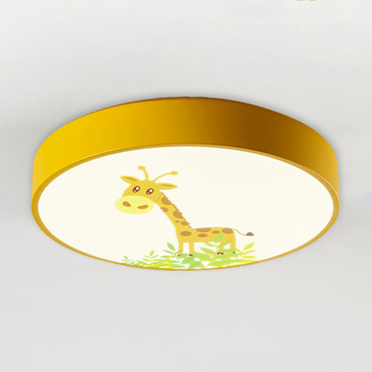 Lovely Circular Ceiling Mount Light Acrylic LED Flush Light in Yellow with Giraffe for Baby Bedroom Clearhalo 'Ceiling Lights' 'Close To Ceiling Lights' 'Close to ceiling' 'Flush mount' Lighting' 175459