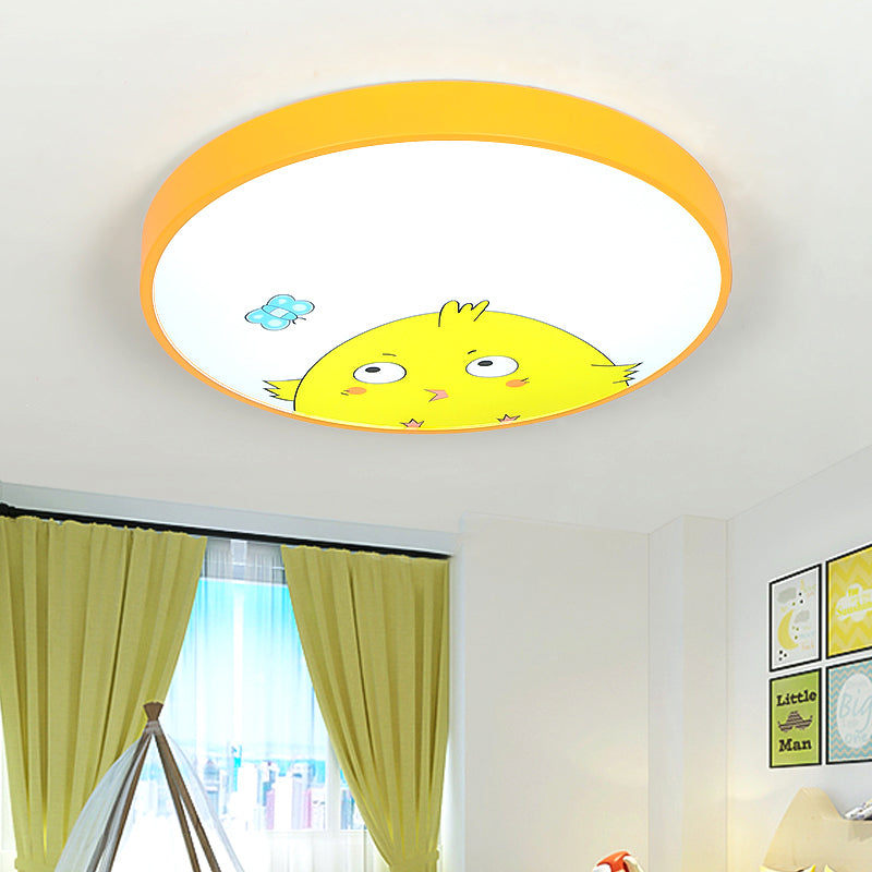 Lovely Drum Flush Ceiling Light with Chick Acrylic Yellow Flush Light for Kindergarten Corridor Yellow Clearhalo 'Ceiling Lights' 'Close To Ceiling Lights' 'Close to ceiling' 'Flush mount' Lighting' 175476