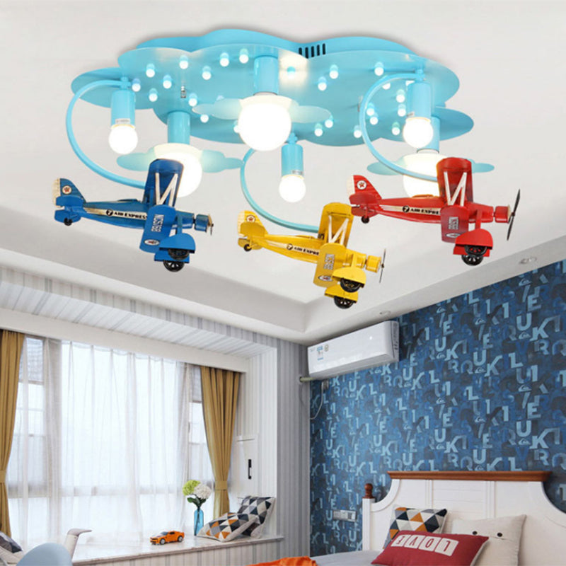 Modern Vivid Glider Ceiling Light 6 Lights Metal Semi Flush Mount Light for Baby Bedroom Blue B Clearhalo 'Ceiling Lights' 'Close To Ceiling Lights' 'Close to ceiling' 'Flush mount' Lighting' 175506