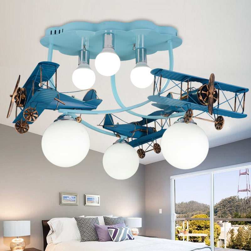 Modern Vivid Glider Ceiling Light 6 Lights Metal Semi Flush Mount Light for Baby Bedroom Blue A Clearhalo 'Ceiling Lights' 'Close To Ceiling Lights' 'Close to ceiling' 'Flush mount' Lighting' 175513