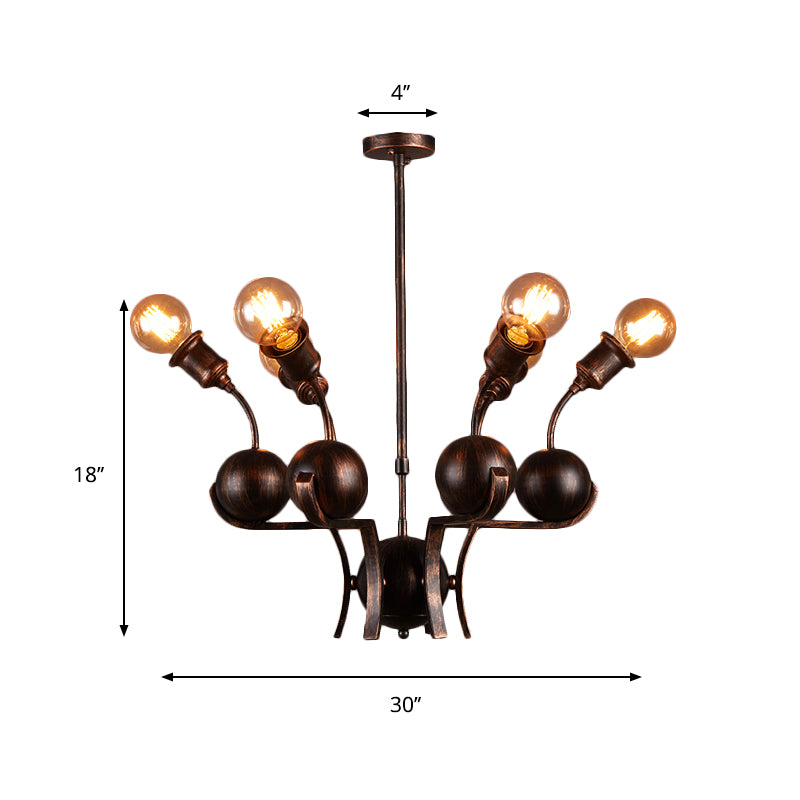 Bare Bulb Hanging Light with Metal Ball Loft Style 6 Heads Chandelier Lamp in Bronze Clearhalo 'Cast Iron' 'Ceiling Lights' 'Chandeliers' 'Industrial Chandeliers' 'Industrial' 'Metal' 'Middle Century Chandeliers' 'Rustic Chandeliers' 'Tiffany' Lighting' 175608