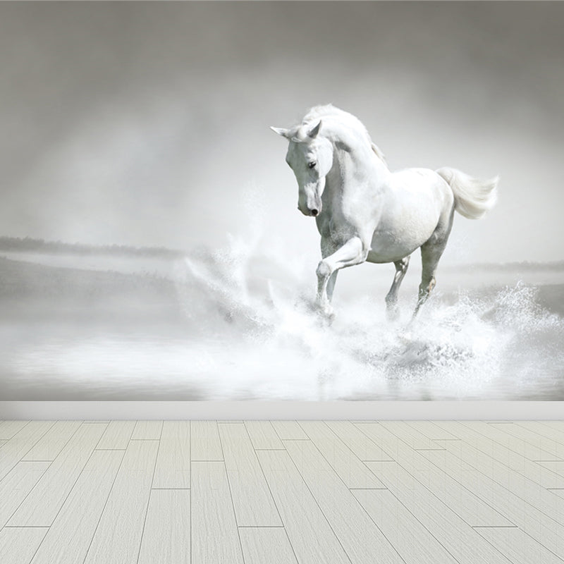 Big Horse Wall Paper Mural Stain Resistant Modern Family Room Wall Art, Custom Print Grey Clearhalo 'Wall Decor' 'Wall Mural' 1757547