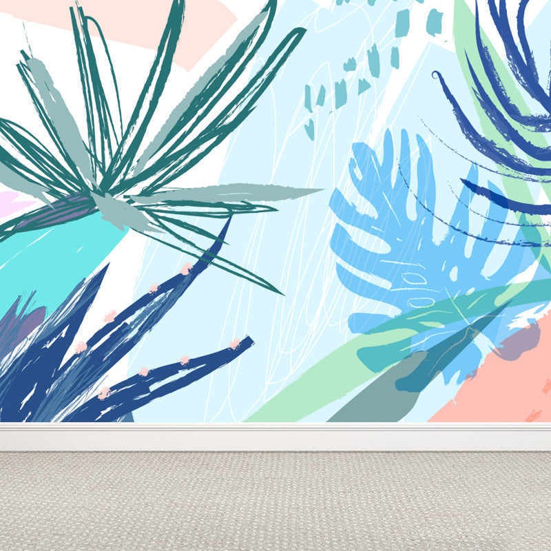 Watercolor Plant Leaves Mural Wallpaper Modern Water-Proof Living Room Wall Art, Custom Made White Clearhalo 'Wall Decor' 'Wall Mural' 1757832