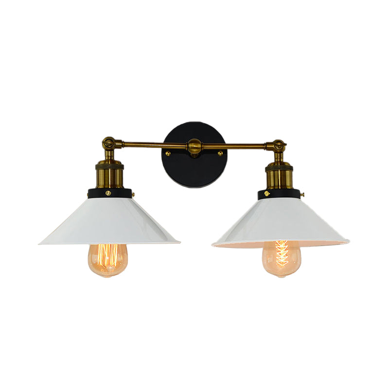 2 Heads Wall Light Industrial Stylish Conical Shade Metal Wall Sconce Lighting in Black/White for Living Room Clearhalo 'Cast Iron' 'Glass' 'Industrial' 'Modern wall lights' 'Modern' 'Tiffany' 'Traditional wall lights' 'Wall Lamps & Sconces' 'Wall Lights' Lighting' 175838