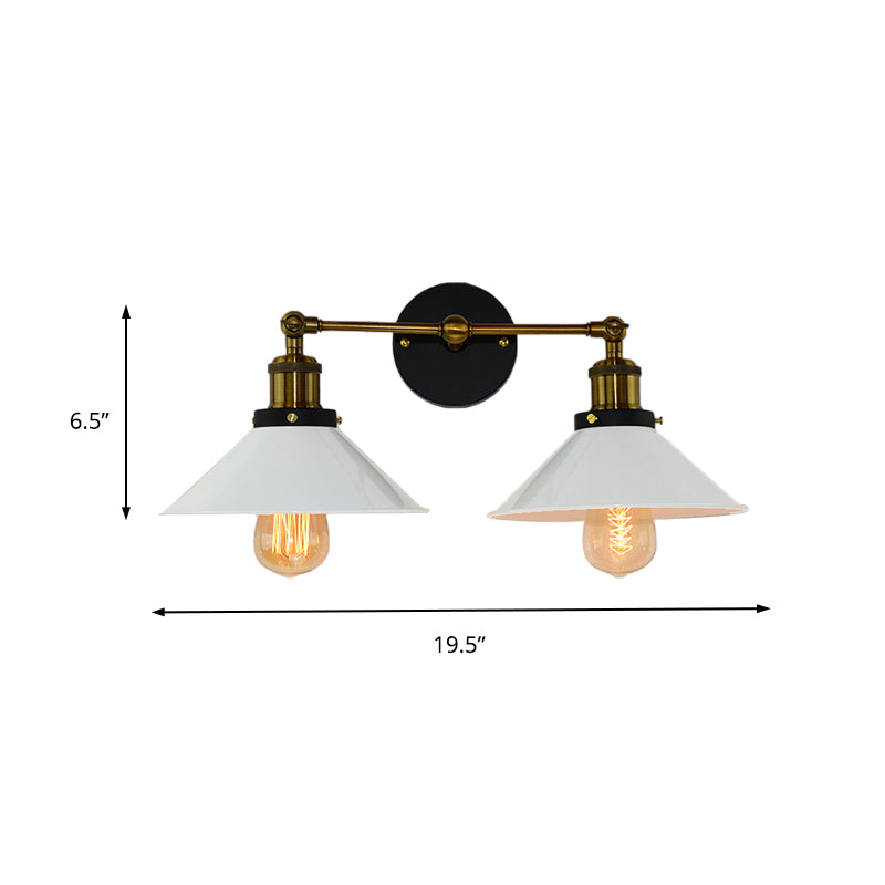 2 Heads Wall Light Industrial Stylish Conical Shade Metal Wall Sconce Lighting in Black/White for Living Room Clearhalo 'Cast Iron' 'Glass' 'Industrial' 'Modern wall lights' 'Modern' 'Tiffany' 'Traditional wall lights' 'Wall Lamps & Sconces' 'Wall Lights' Lighting' 175839