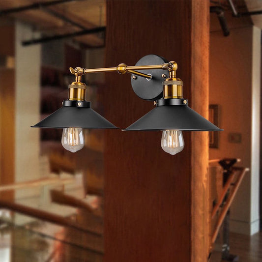 2 Heads Wall Light Industrial Stylish Conical Shade Metal Wall Sconce Lighting in Black/White for Living Room Clearhalo 'Cast Iron' 'Glass' 'Industrial' 'Modern wall lights' 'Modern' 'Tiffany' 'Traditional wall lights' 'Wall Lamps & Sconces' 'Wall Lights' Lighting' 175841