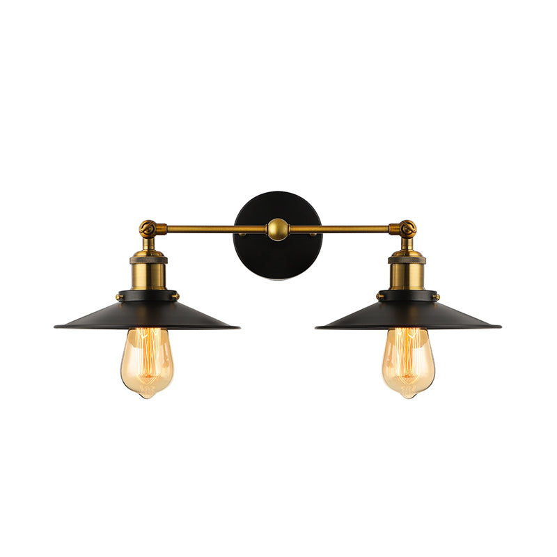 2 Heads Wall Light Industrial Stylish Conical Shade Metal Wall Sconce Lighting in Black/White for Living Room Clearhalo 'Cast Iron' 'Glass' 'Industrial' 'Modern wall lights' 'Modern' 'Tiffany' 'Traditional wall lights' 'Wall Lamps & Sconces' 'Wall Lights' Lighting' 175842