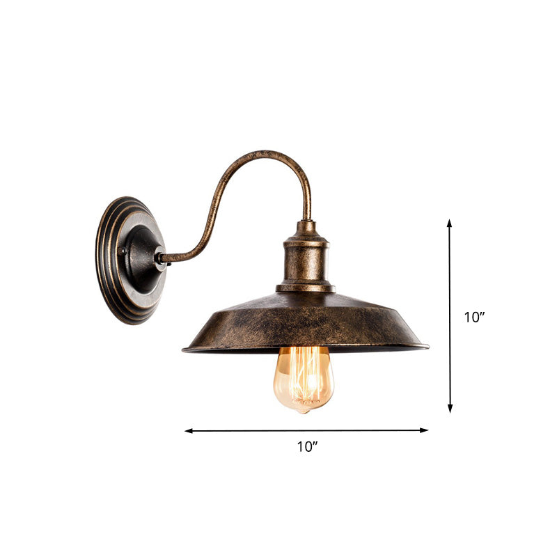 Warehouse Barn Wall Mount Light 10"/14" Wide 1 Head Wrought Iron Wall Lighting with Gooseneck Arm in Bronze Clearhalo 'Art deco wall lights' 'Cast Iron' 'Glass' 'Industrial wall lights' 'Industrial' 'Middle century wall lights' 'Modern' 'Rustic wall lights' 'Tiffany' 'Traditional wall lights' 'Wall Lamps & Sconces' 'Wall Lights' Lighting' 175855