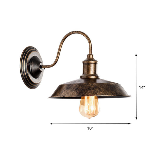 Warehouse Barn Wall Mount Light 10"/14" Wide 1 Head Wrought Iron Wall Lighting with Gooseneck Arm in Bronze Clearhalo 'Art deco wall lights' 'Cast Iron' 'Glass' 'Industrial wall lights' 'Industrial' 'Middle century wall lights' 'Modern' 'Rustic wall lights' 'Tiffany' 'Traditional wall lights' 'Wall Lamps & Sconces' 'Wall Lights' Lighting' 175856