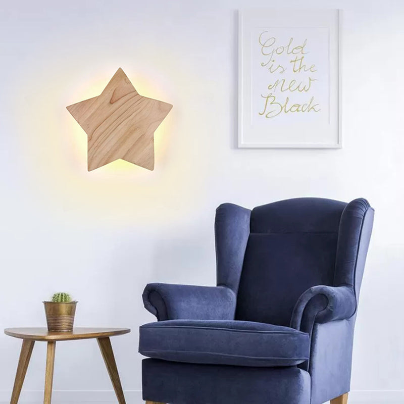 Wood Star Wall Sconce Modern Nordic Sconce Light in Beige for Child Bedroom Hallway Clearhalo 'Wall Lamps & Sconces' 'Wall Lights' Lighting' 175866