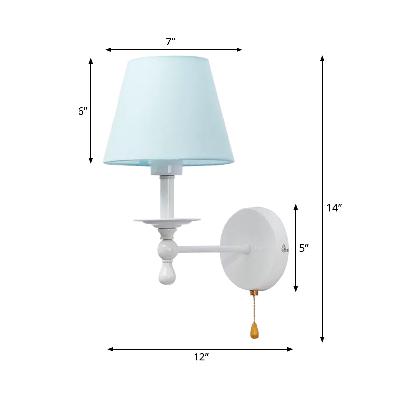 Fabric Tapered Shade Wall Light with Pull Chain Dining Room One Light Modern Sconce Light in Blue Clearhalo 'Wall Lamps & Sconces' 'Wall Lights' Lighting' 175874