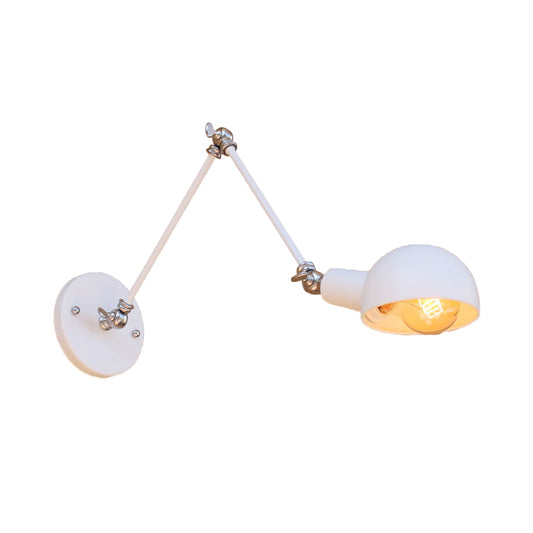 White Dome Wall Lighting with Swing Arm Industrial Retro Metal 1 Bulb Bedroom Sconce Lamp Clearhalo 'Art deco wall lights' 'Cast Iron' 'Glass' 'Industrial wall lights' 'Industrial' 'Middle century wall lights' 'Modern' 'Rustic wall lights' 'Tiffany' 'Traditional wall lights' 'Wall Lamps & Sconces' 'Wall Lights' Lighting' 175884