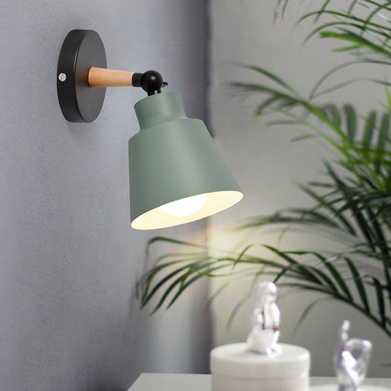 Macaron Colored Bucket Wall Sconce Rotatable One Light Metal Sconce Light for Living Room Green Clearhalo 'Wall Lamps & Sconces' 'Wall Lights' Lighting' 175891