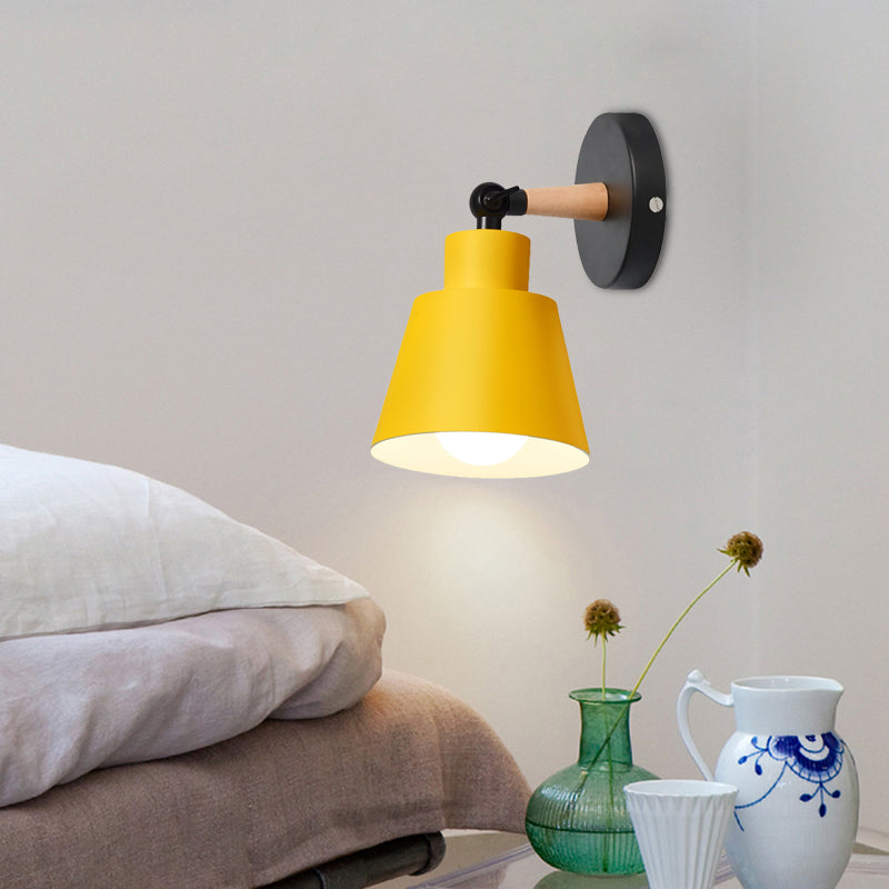 Macaron Colored Bucket Wall Sconce Rotatable One Light Metal Sconce Light for Living Room Yellow Clearhalo 'Wall Lamps & Sconces' 'Wall Lights' Lighting' 175898