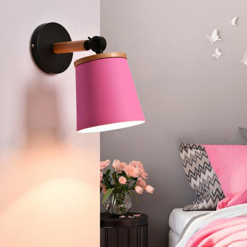 Single Light Trapezoid Sconce Light Rotatable Macaron Loft Metal Wall Lamp for Bedside Pink Clearhalo 'Wall Lamps & Sconces' 'Wall Lights' Lighting' 175907