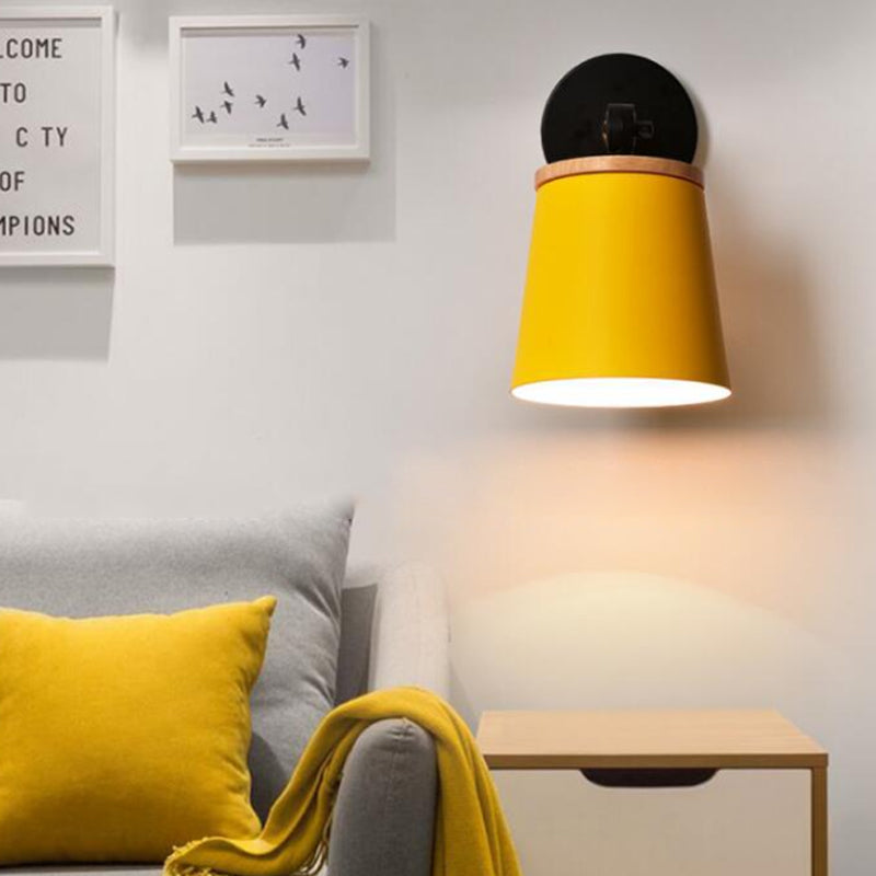 Single Light Trapezoid Sconce Light Rotatable Macaron Loft Metal Wall Lamp for Bedside Yellow Clearhalo 'Wall Lamps & Sconces' 'Wall Lights' Lighting' 175909