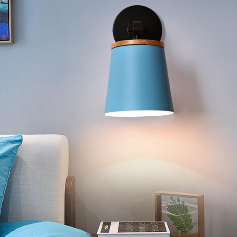 Single Light Trapezoid Sconce Light Rotatable Macaron Loft Metal Wall Lamp for Bedside Blue Clearhalo 'Wall Lamps & Sconces' 'Wall Lights' Lighting' 175912