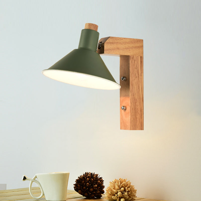 Funnel Study Room Wall Sconce Wood Metal 1 Light Nordic Stylish Undertint Wall Light Clearhalo 'Wall Lamps & Sconces' 'Wall Lights' Lighting' 175918